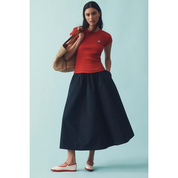 Anthropologie Maeve Embroidered Baby Tee Blouse Top Short Sleeve XXS NWT  280324 - Picture 3 of 9